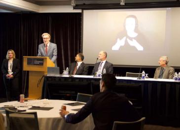 Panel discussion at IDEA launch event with Rebecca Gewurtz, Emile Tompa, Mahadeo Sukhai, Michael Gottheil and Alec Farquhar