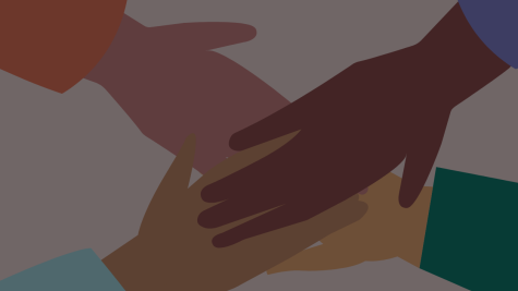 four hands of different colours coming together