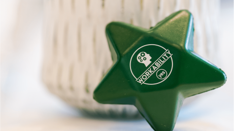 A workability stress star at a table at an employer event