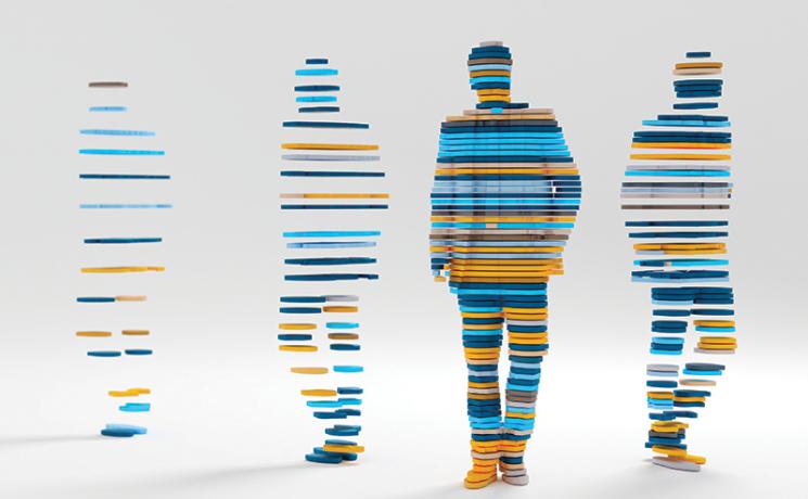 Colourful graphic of people standing