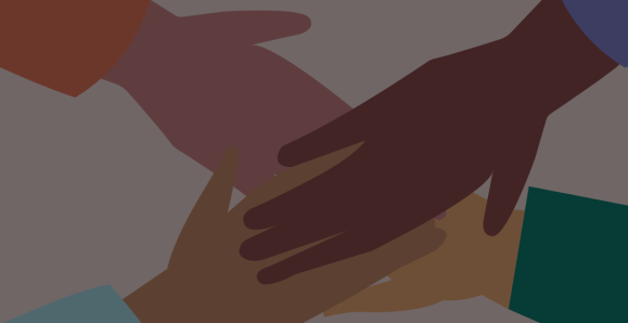 four hands of different colours coming together