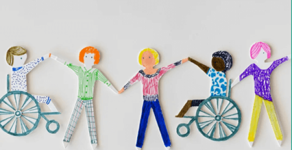 diverse paper cutout figures holding hands
