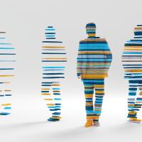 Colourful graphic of people standing