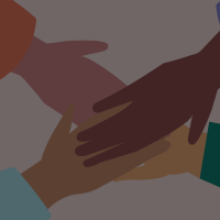 four hands of different colours coming together