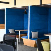 a co-working space with private booths